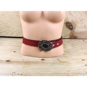 Leatherrock Belt 42 Red Leather Croc Print XL Jeweled Rhinestone Western Vintage